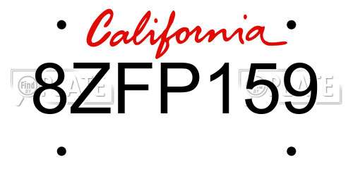 8ZFP159 California License Plate