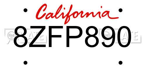 8ZFP890 California License Plate