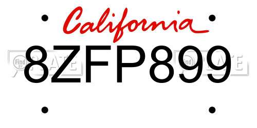 8ZFP899 California License Plate