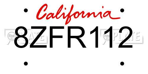 8ZFR112 California License Plate