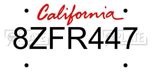 8ZFR447 California License Plate