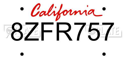 8ZFR757 California License Plate