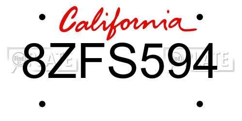8ZFS594 California License Plate