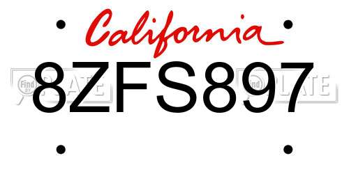 8ZFS897 California License Plate