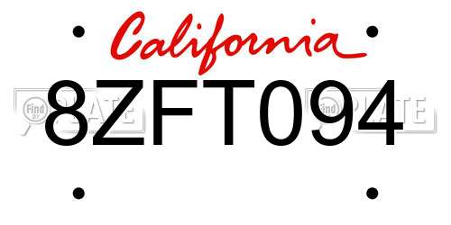 8ZFT094 California License Plate