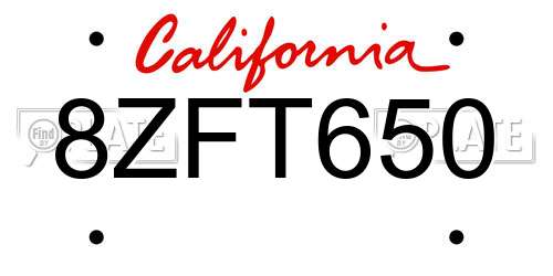 8ZFT650 California License Plate