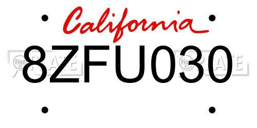 8ZFU030 California License Plate
