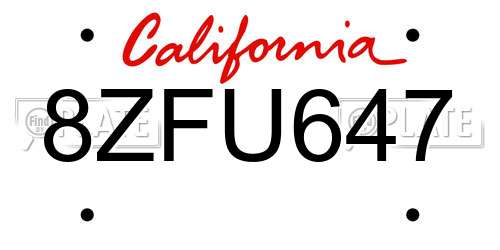8ZFU647 California License Plate