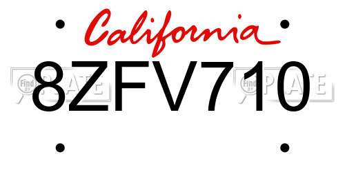 8ZFV710 California License Plate