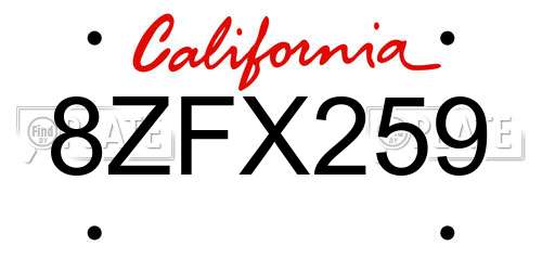 8ZFX259 California License Plate