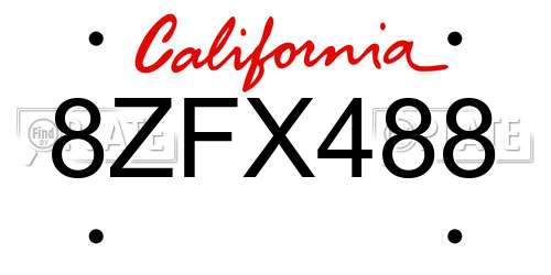 8ZFX488 California License Plate