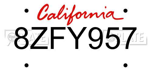 8ZFY957 California License Plate
