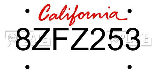 8ZFZ253 California License Plate
