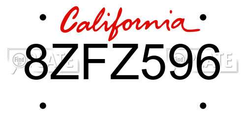 8ZFZ596 California License Plate