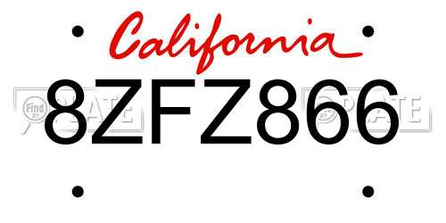 8ZFZ866 California License Plate