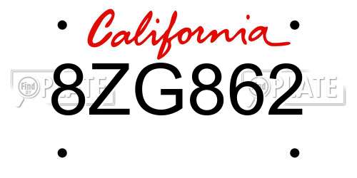 8ZG862 California License Plate