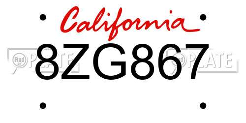 8ZG867 California License Plate