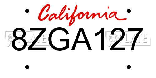8ZGA127 California License Plate
