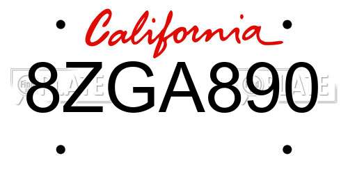 8ZGA890 California License Plate