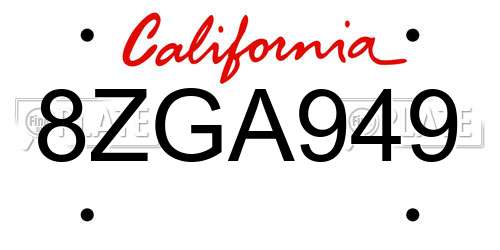 8ZGA949 California License Plate