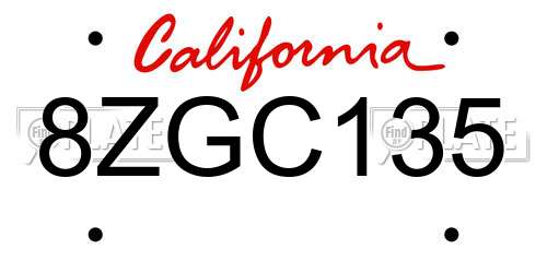 8ZGC135 California License Plate