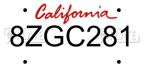 8ZGC281 California License Plate