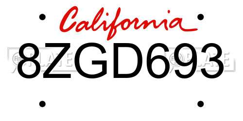 8ZGD693 California License Plate