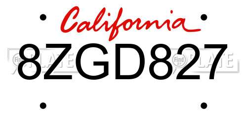 8ZGD827 California License Plate
