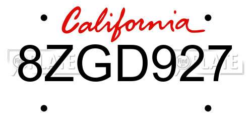 8ZGD927 California License Plate