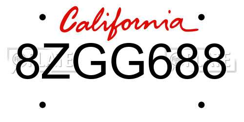 8ZGG688 California License Plate