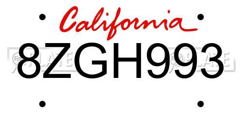 8ZGH993 California License Plate