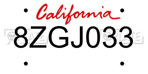 8ZGJ033 California License Plate