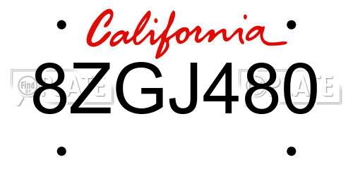 8ZGJ480 California License Plate