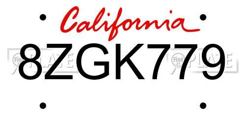 8ZGK779 California License Plate