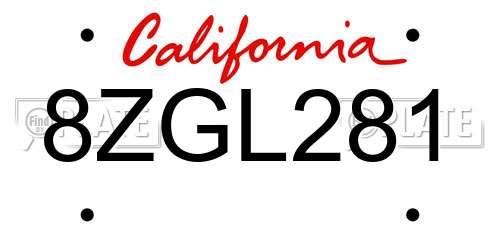 8ZGL281 California License Plate