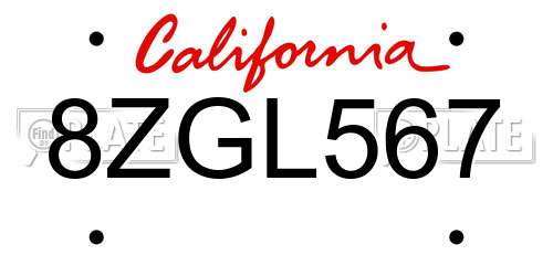 8ZGL567 California License Plate