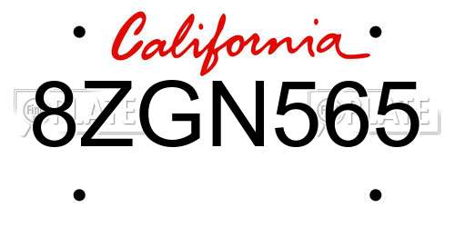 8ZGN565 California License Plate