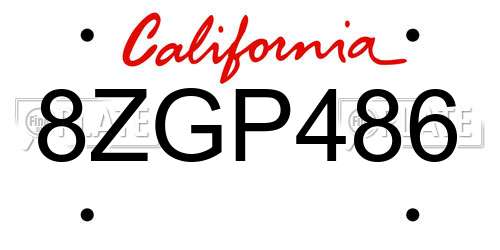 8ZGP486 California License Plate