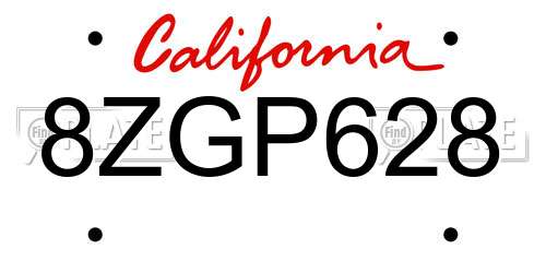 8ZGP628 California License Plate
