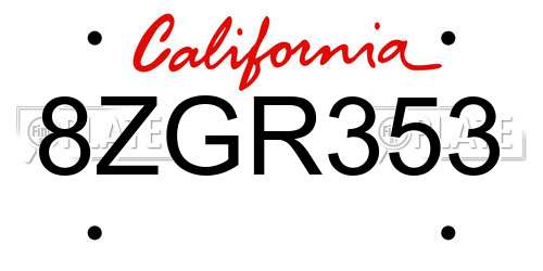 8ZGR353 California License Plate