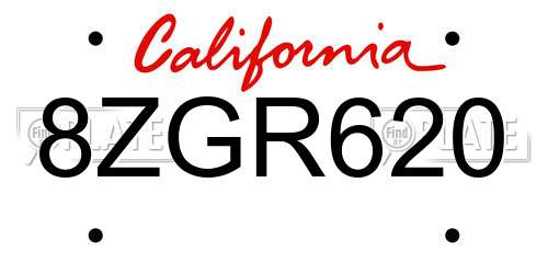 8ZGR620 California License Plate