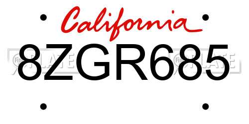 8ZGR685 California License Plate