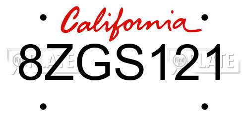 8ZGS121 California License Plate