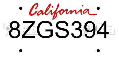 8ZGS394 California License Plate