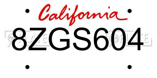 8ZGS604 California License Plate