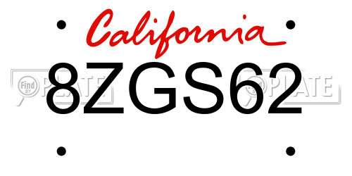 8ZGS62 California License Plate