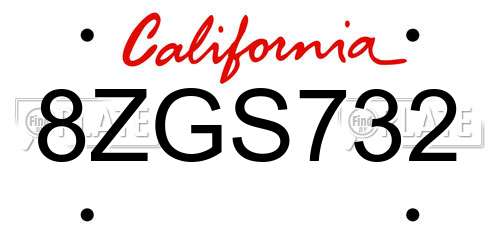8ZGS732 California License Plate