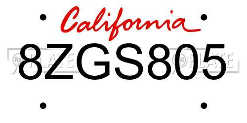 8ZGS805 California License Plate