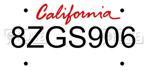 8ZGS906 California License Plate