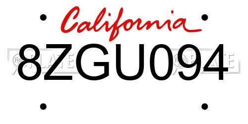 8ZGU094 California License Plate